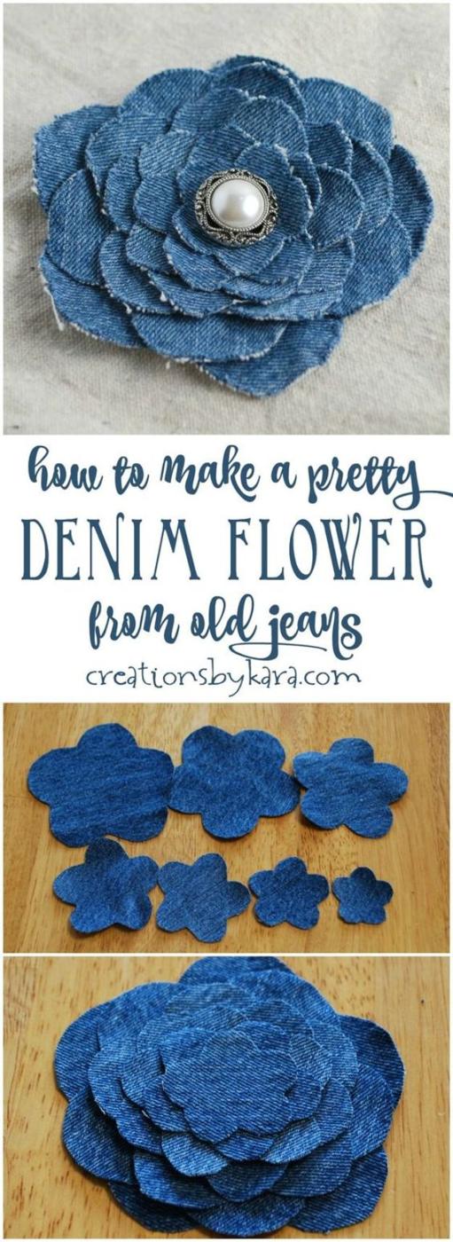 Blue Jean Upcycles - Denim Flower From Old Jeans - Ways to Make Old Denim Jeans Into DIY Home Decor, Handmade Gifts and Creative Fashion - Transform Old Blue Jeans into Pillows, Ru