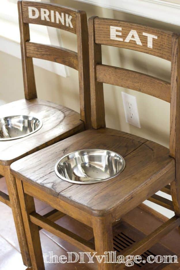 DIY Dog Bowl Chairs, a thrift store makeover, low mess and low stress to make and an idea worth saving for later