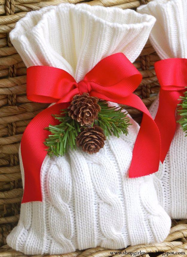 Cozy Gift Bag From An Old Sweater, quick to wrap up once the pieces are ready and a thank you gift people actually remember