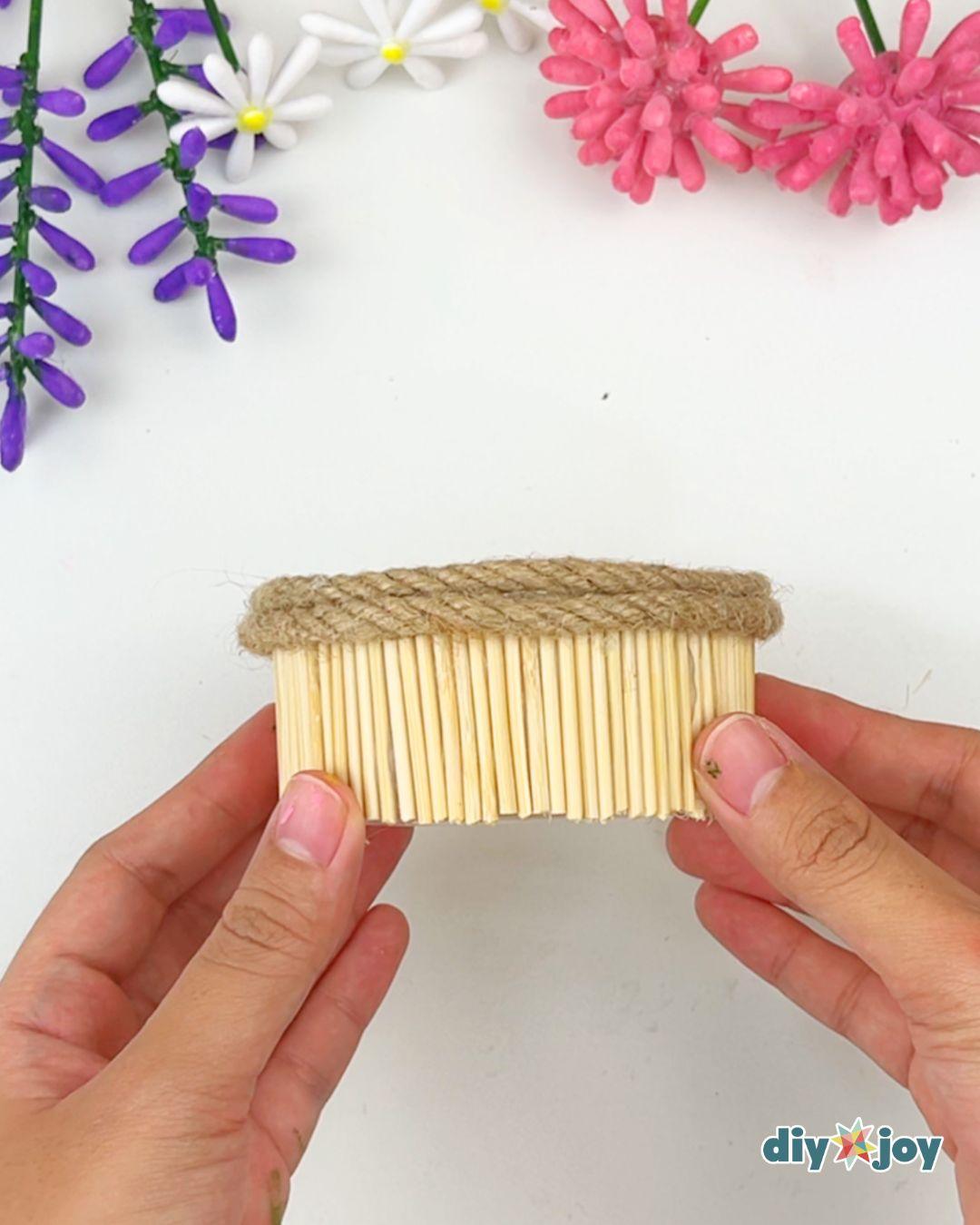 Q Tip Flower Bouquet — adding jute rope