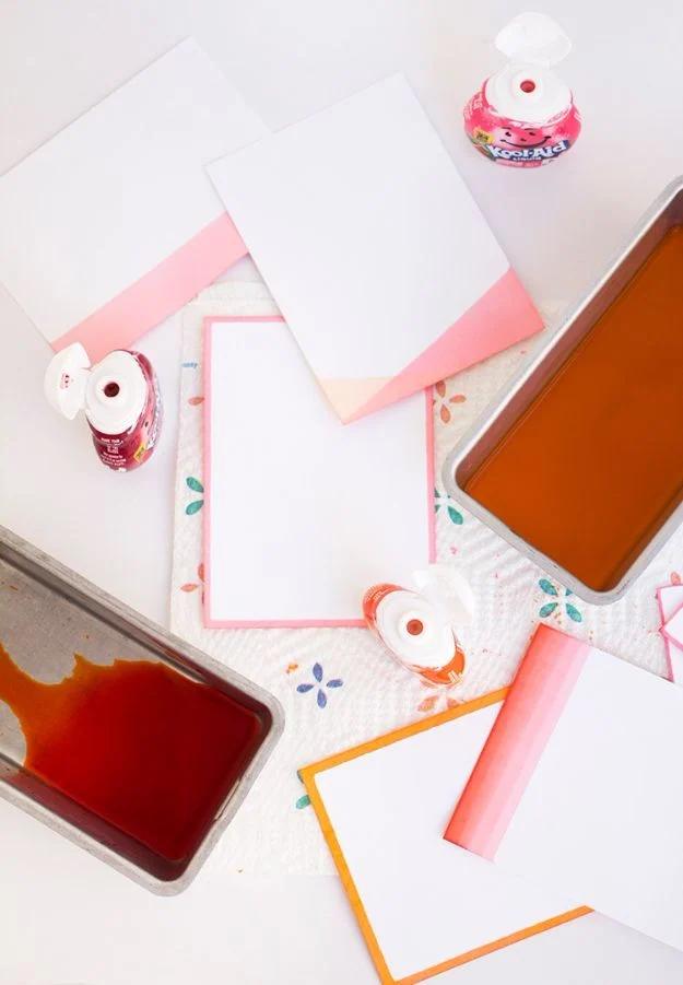Kool-Aid Dipped Stationery, a paper craft idea, easy to scale up for a whole batch and a keepsake worth handing down