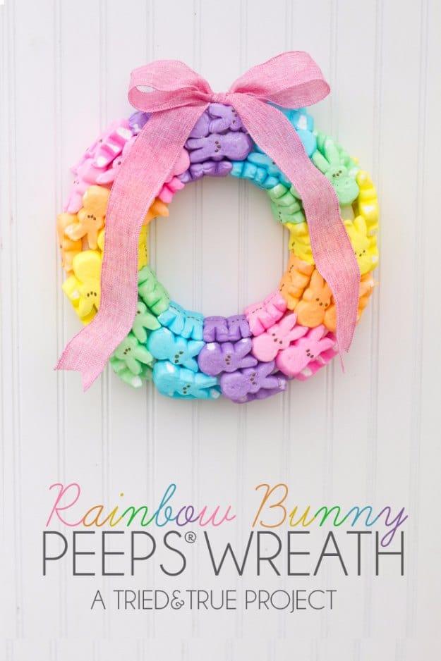 Rainbow and Bunny Peeps Wreath, one of the best picks on this list and a favorite from this collection