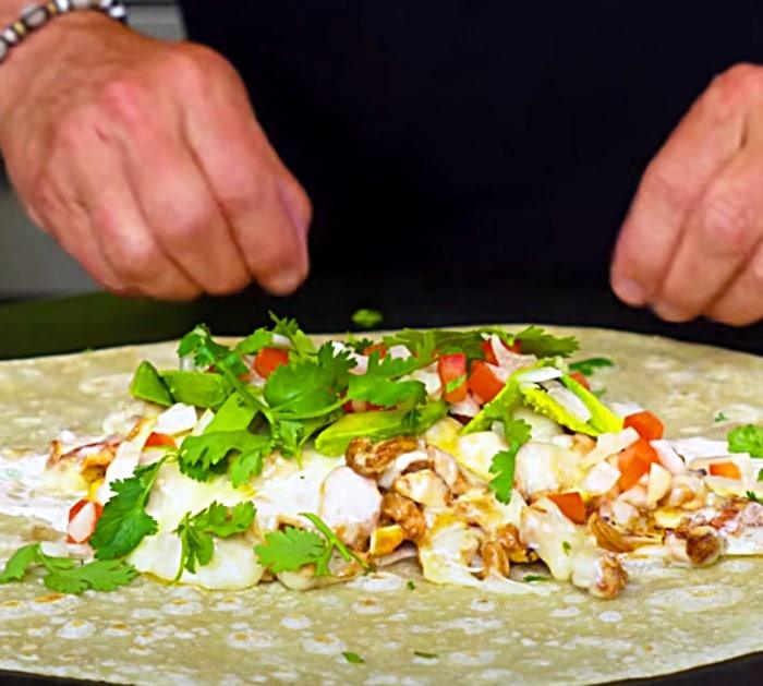 Layer Ingredients on A California Chicken Burrito