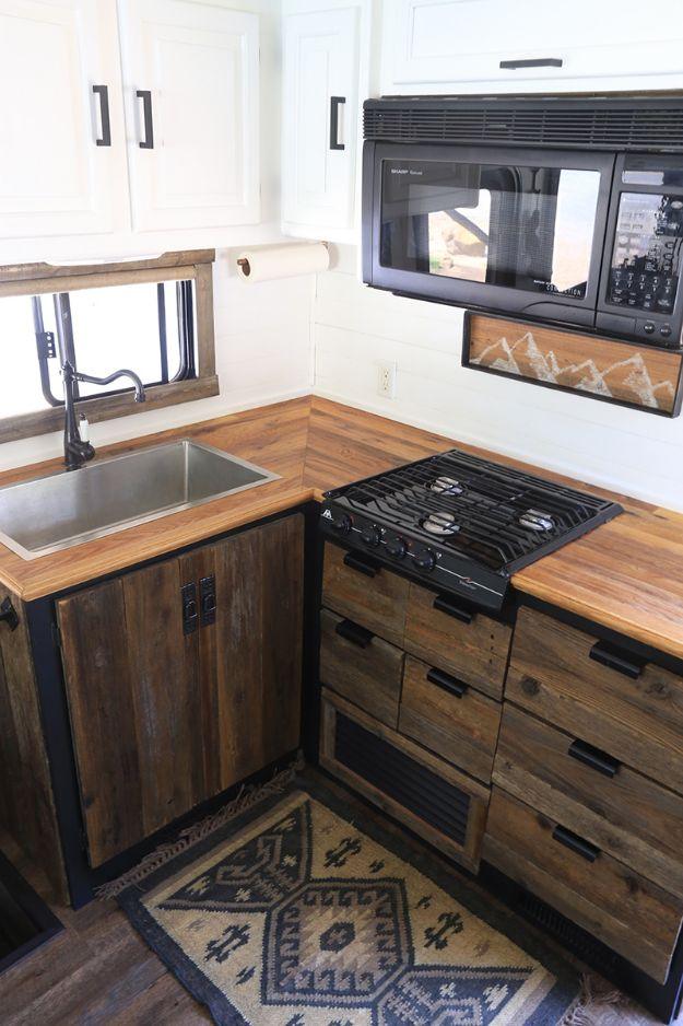 Rustic Modern RV Kitchen Cabinet, easy enough for a first attempt at the trick and a result that looks like a pro handled it