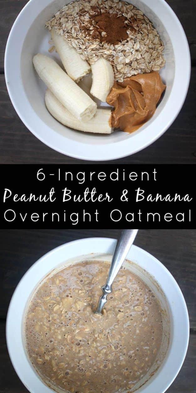 Overnight Oats Recipes - 6-Ingredient Peanut Butter & Banana Overnight Oatmeal - Easy Breakfast Recipe Idea - Healthy Fruit to Add Blueberry, Banana, Strawberry and Pineapple, Appl