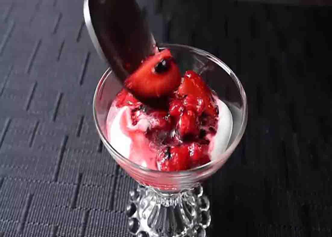 Building the fresh berry fool dessert cup