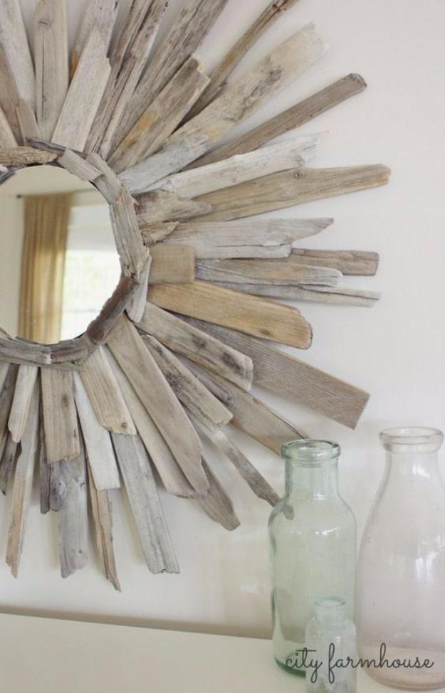 Thrifty & Pretty DIY Driftwood Mirror, cheap to pull off with items from a bargain aisle and a detail guests always ask about
