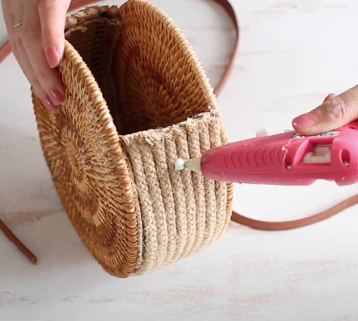 Rattan Bag With Leather Strap - DIY Fashion