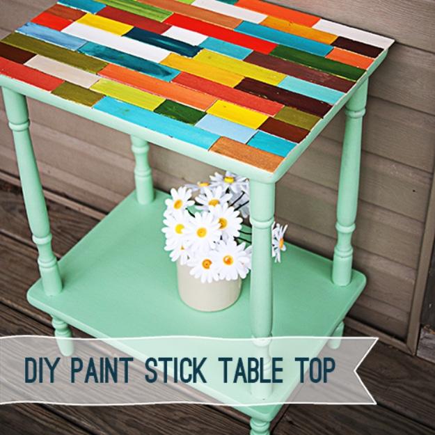 DIY Paint Stick Table Top, quick enough to finish over a weekend and a favorite that gets compliments every time