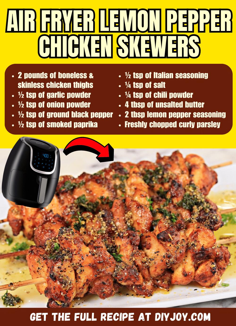 Easy Air Fryer Lemon Pepper Chicken Skewers Recipe