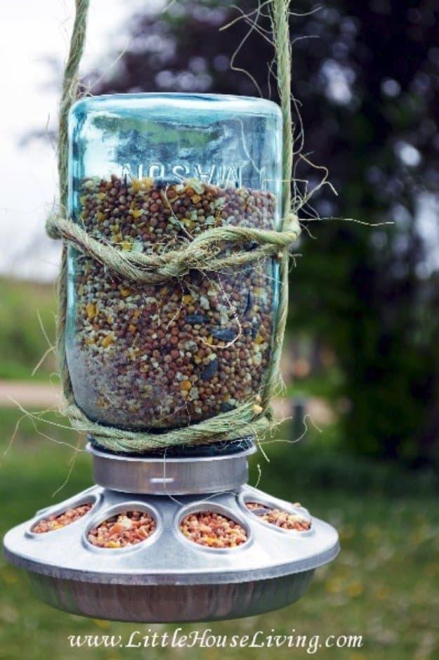 Mason Jar Bird Feeder, a creative way to repurpose an old jar and a charming handmade gift for summer