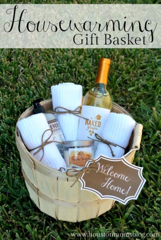 Housewarming gift basket filled with favorite things for a new homeowner that anyone can try at home
