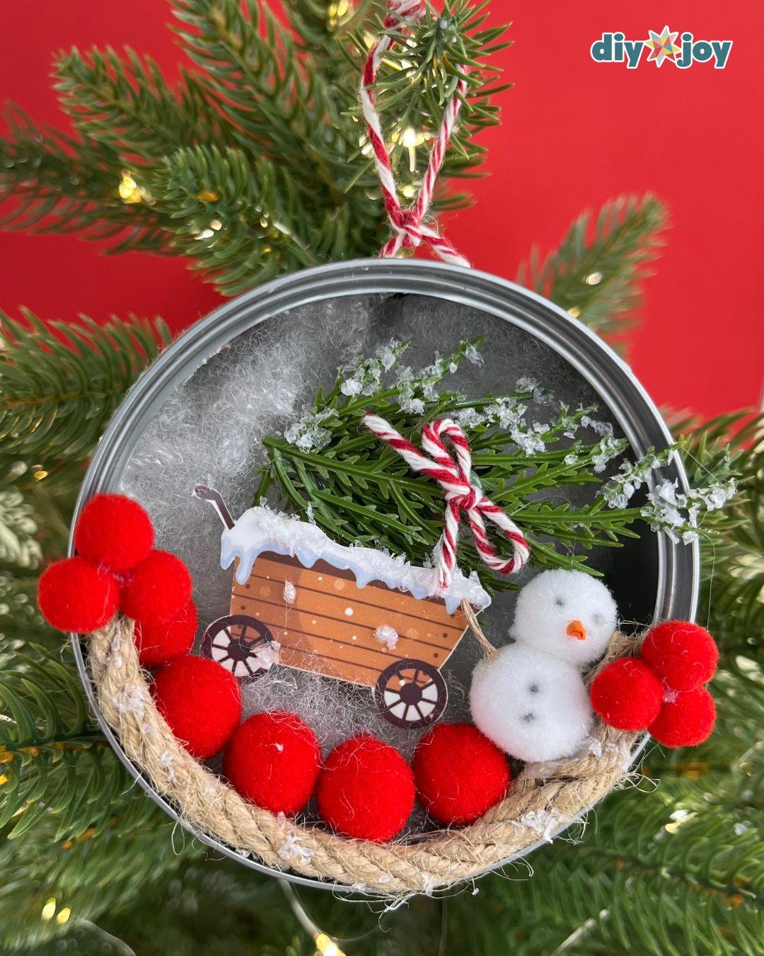 Easy Christmas Ornament Tuna Cans — 3 - christmas tree and snowman
