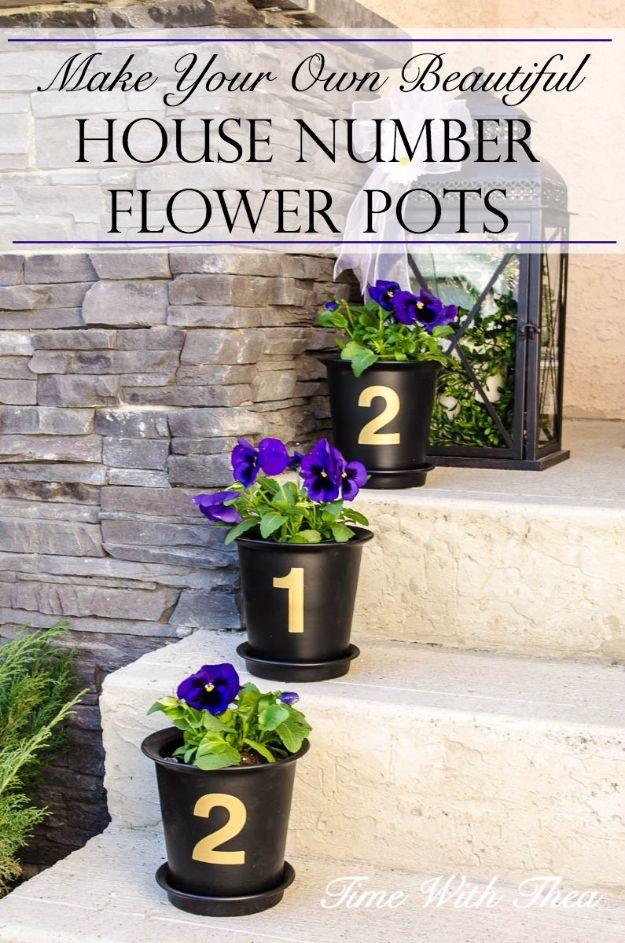 Beautiful House Number Flower Pots, quick to put together in one afternoon and a fix that outlasts most store bought options