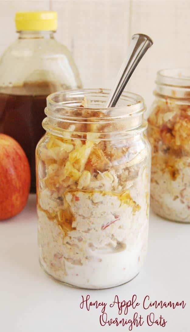 Overnight Oats Recipes - Delicious Honey Apple Cinnamon Overnight Oats - Easy Breakfast Recipe Idea - Healthy Fruit to Add Blueberry, Banana, Strawberry and Pineapple, Apple Cinnam