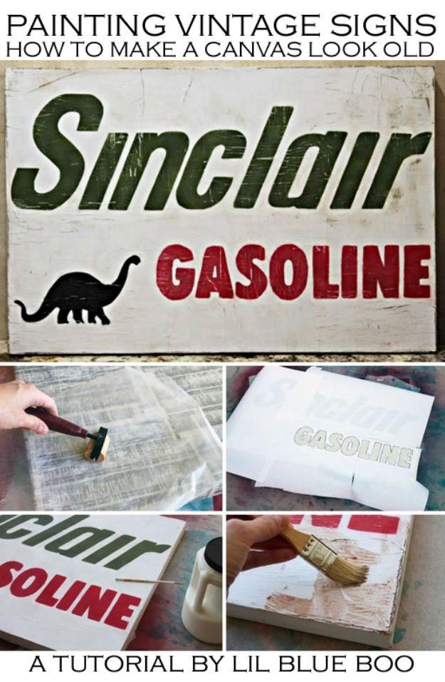 DIY Vintage Signs - A Vintage Sign Using Canvas - Rustic, Vintage Sign Projects to Make At Home - Creative Home Decor on a Budget and Cheap Crafts for Living Room, Bedroom and Kitc