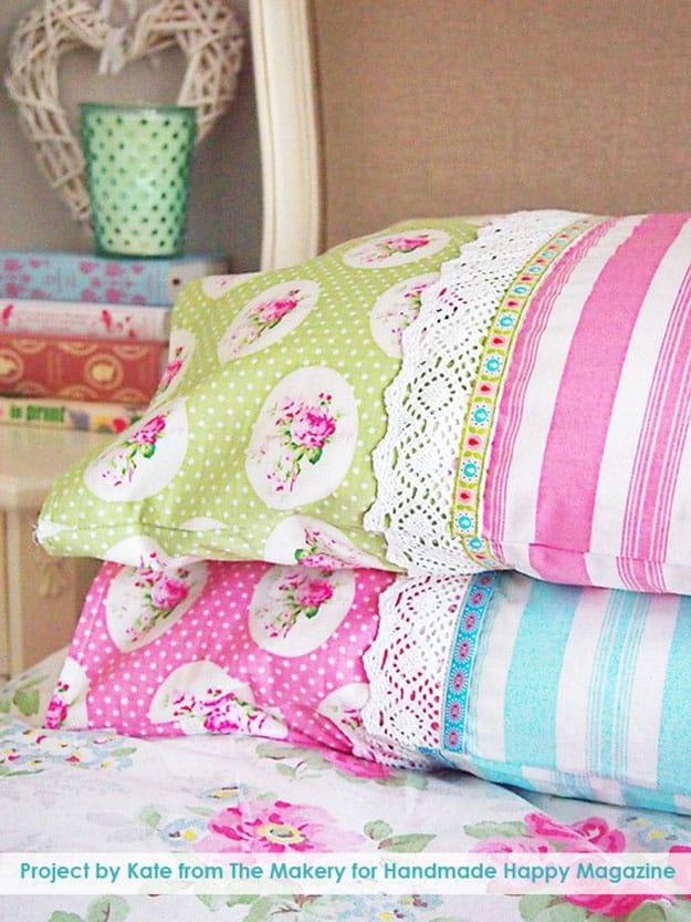 Pillowcase with Ribbon & Lace, an easy way to practice a new sewing technique and a charming handmade touch for any bed