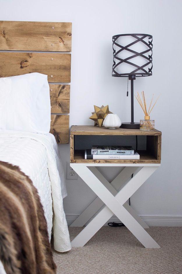 X-Shaped Bedroom Nightstand, a budget friendly way to furnish a bedroom and a stylish accent piece beside the bed