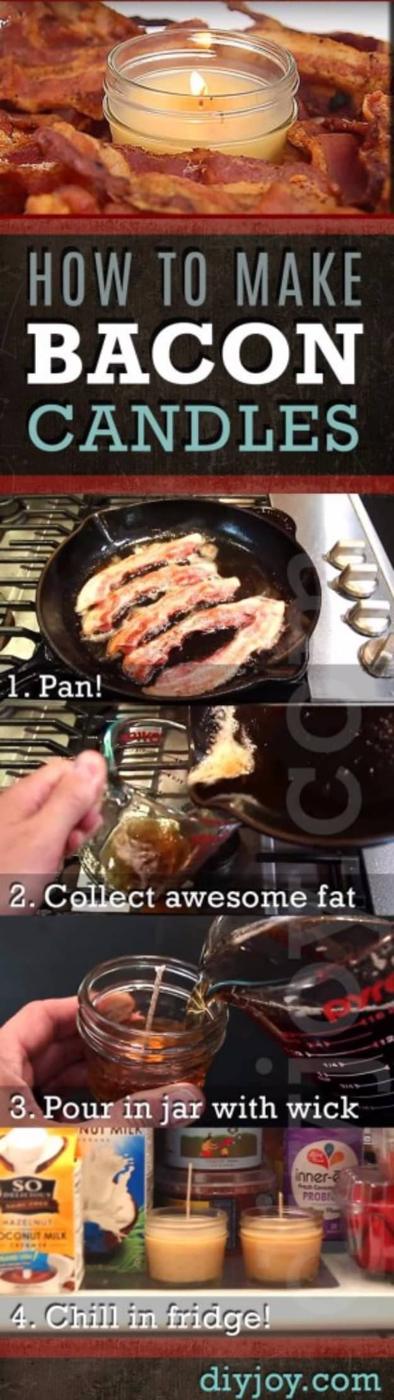 DIY Bacon Candles, gentle on the wallet and the schedule and a great fix using stuff you already have on a shelf