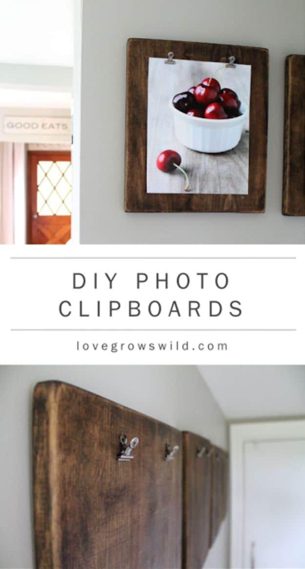 DIY Photo Clipboards, low pressure enough to try this weekend and a nice way to make a plain corner feel finished