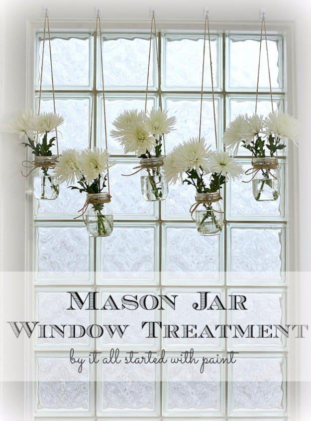 Mason Jar Window Treatment, a bright accent piece for a porch or patio and a simple project perfect for a summer afternoon