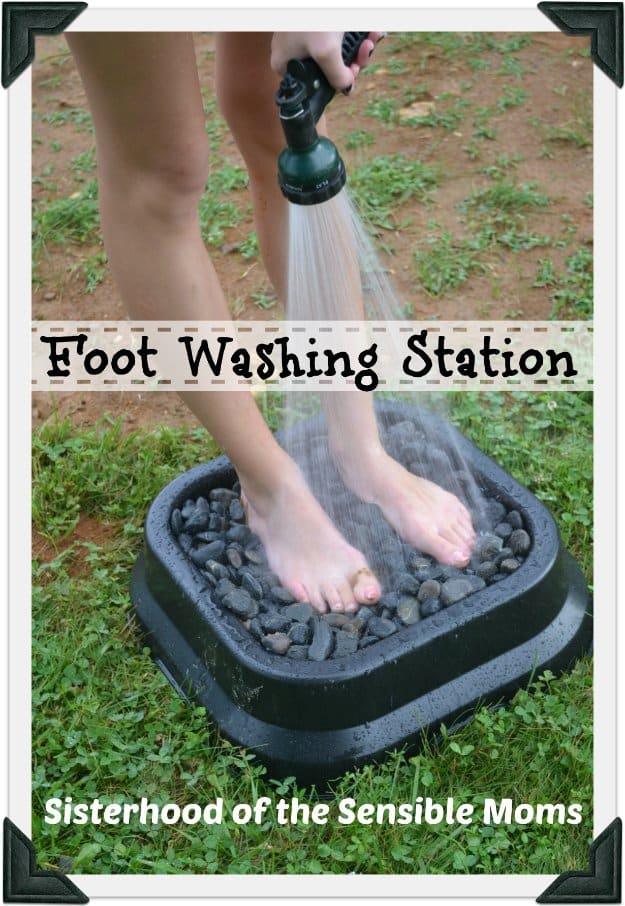 Foot Washing Station, simple to scale to fit almost any space and a nice way to make a plain corner feel finished