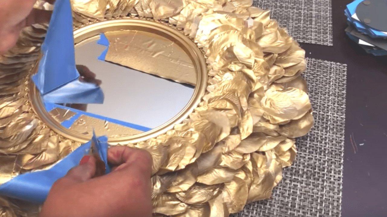 Make An Easy Decor Item With Silk Petals, Mirror, Popsicle Sticks And Gold Spray Paint!