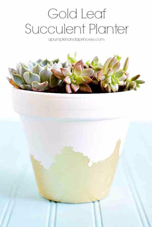 Gold Leaf Succulent Planter, an easy project to make as a gift and better than a store bought version