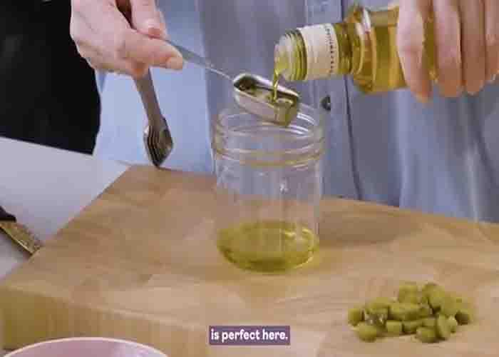Making the dressing for the potato salad
