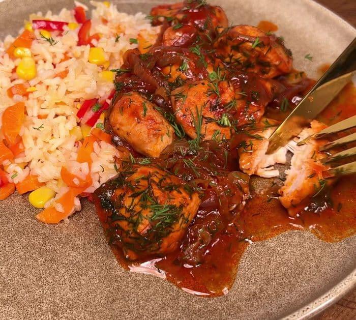 Easy To Make Skillet Chicken Fillet With Stir-Fried Veggie Rice