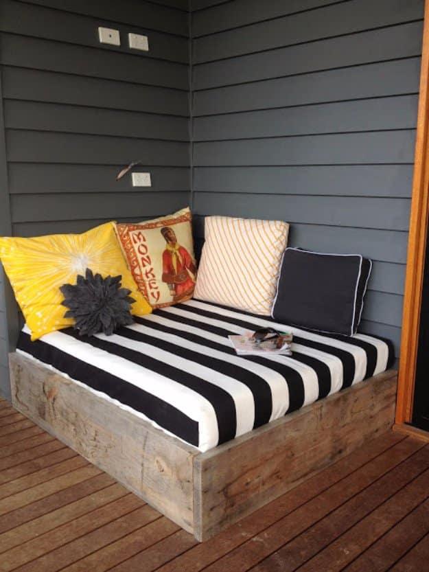 DIY Day Bed, simple to scale to fit almost any space and a great fix using stuff you already have on a shelf