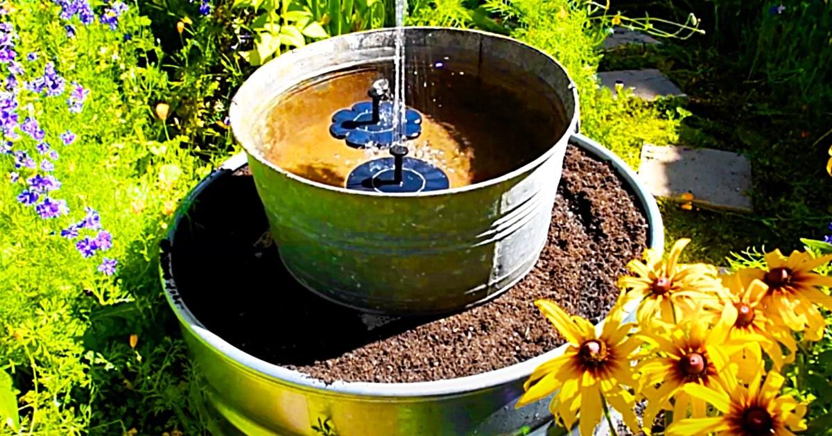 DIY Stock Tank Planter With A Solar Fountain
