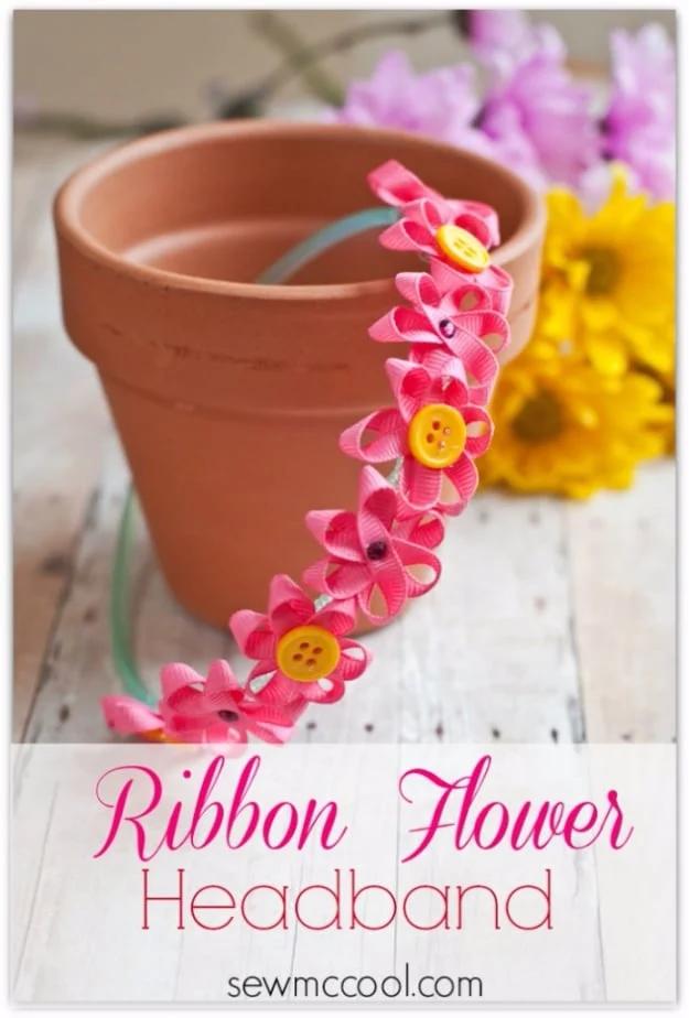 Crafts For Kids To Make At Home - Ribbon Flower Headband Tutorial - Cheap DIY Projects and Fun Craft Ideas for Children - Cute Paper Crafts, Fall and Winter Fun, Things For Toddler