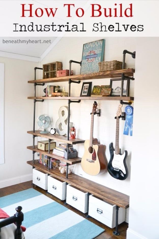 Industrial Shelves DIY, easy to pull off during a single afternoon and a detail guests always ask about