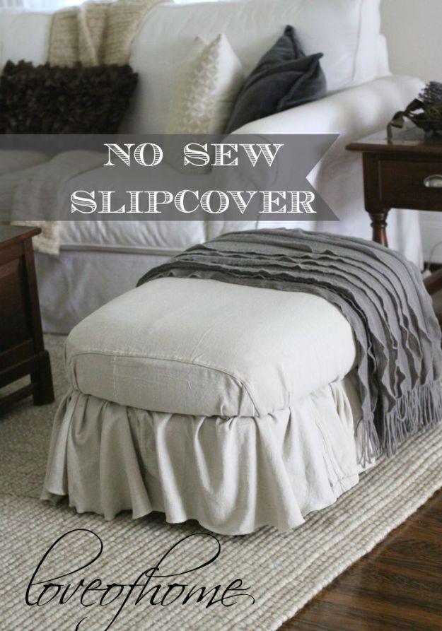 No-Sew Ottoman Slipcover, a cozy handmade touch that beats a store bought version and a favorite pick from this roundup