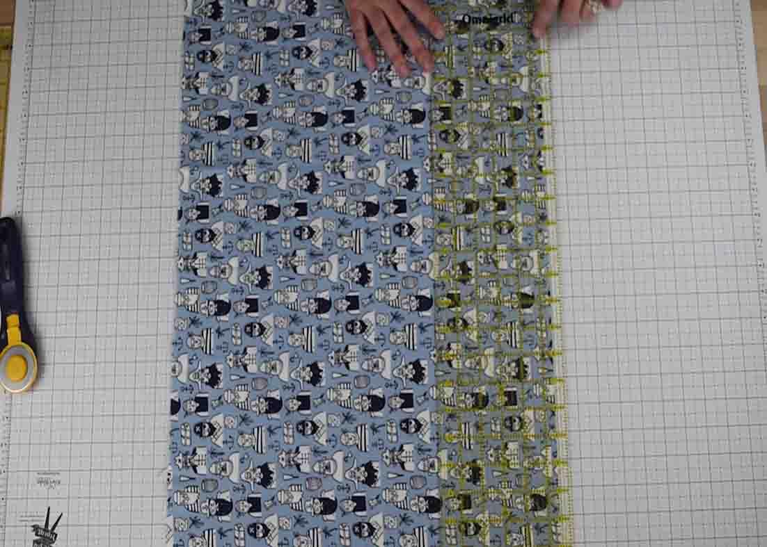 Cutting the fabric to make the mixer quilt