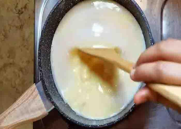 Making the custard for the custard rolls