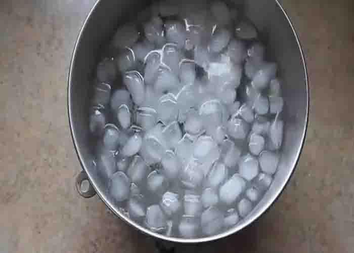 Giving the hard-boiled eggs an ice bath