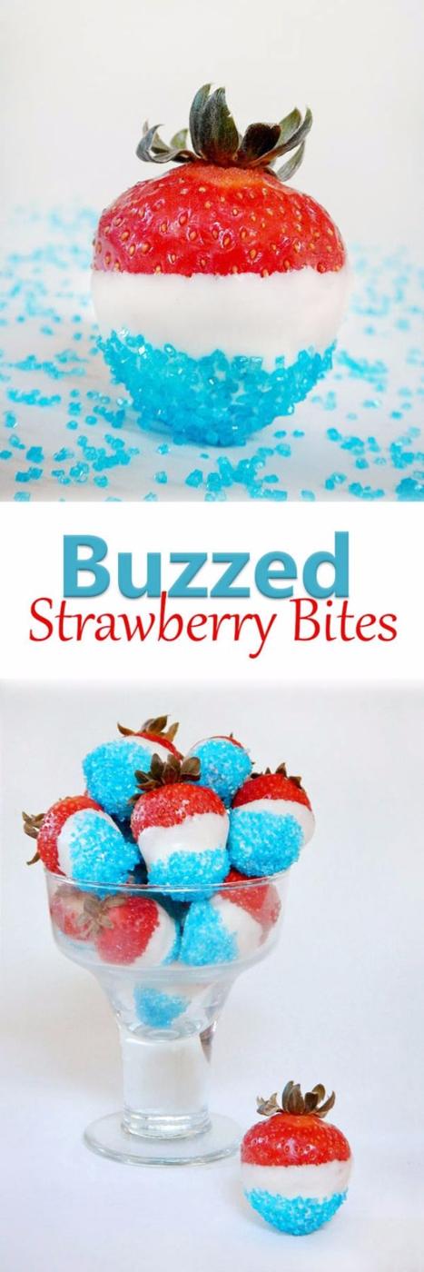 Strawberries soaked in rum and dipped in sugar for a sweet boozy adults only Fourth of July treat for the whole family