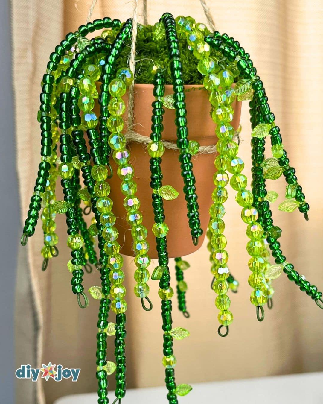 Homemade Tiny Beaded Vine Desk Plant — hanging your terracotta pot