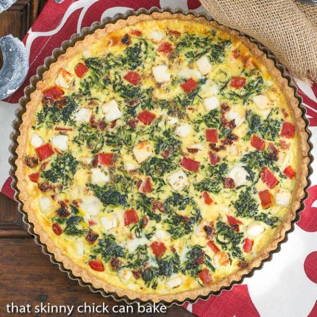 Sun-dried Tomato and Spinach Quiche, light on cleanup with just one pan to wash and satisfaction without the heavy aftermath