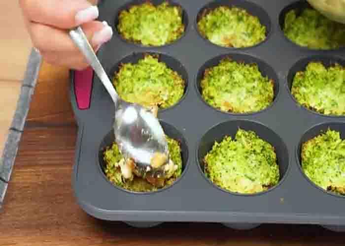 Building the loaded cheesy broccoli cups