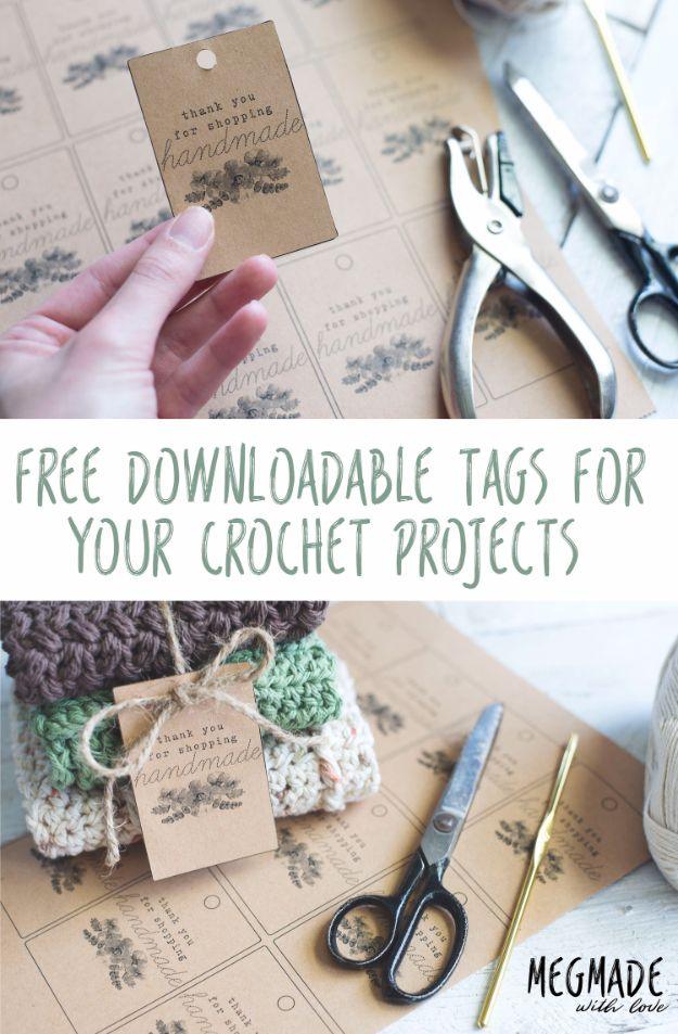 Thank you for shopping handmade printable tags on kraft card tied to folded crochet washcloths with twine