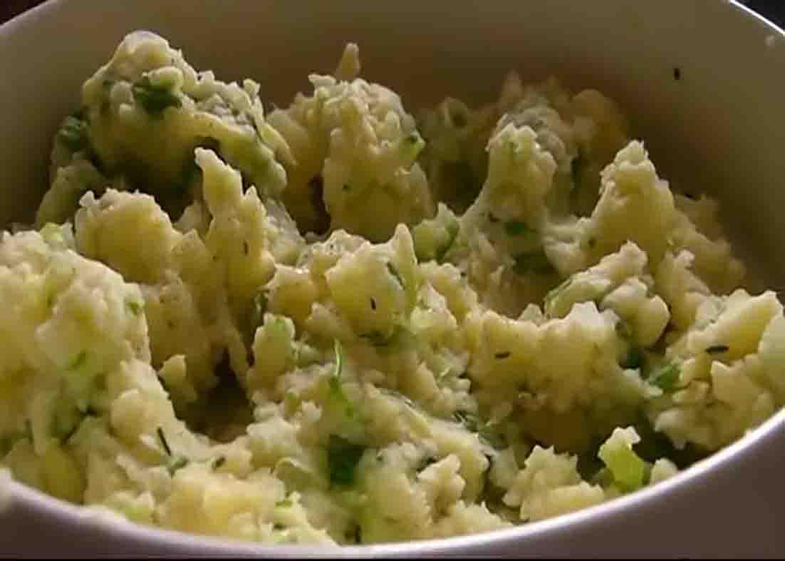 Making the filling for the baked potato recipe