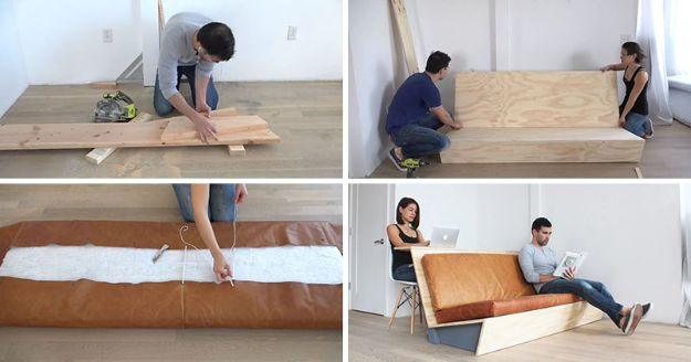 DIY Office Furniture - DIY Modern Couch That Also Doubles As A Desk - Do It Yourself Home Office Furniture Ideas - Desk Projects, Thrift Store Makeovers, Chairs, Office File Cabine