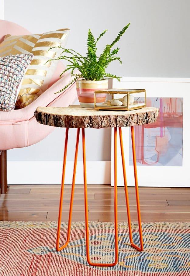 DIY Tree Slab Side Table, budget friendly with supplies on hand and something that looks far pricier than it was