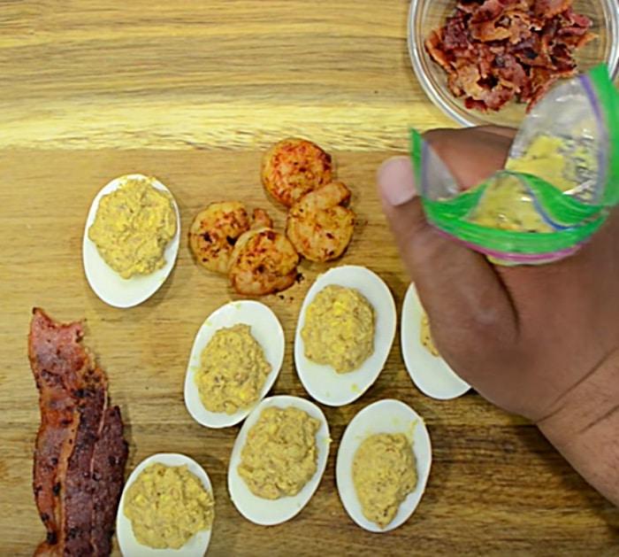 Learn this easy Creole Shrimp Deviled Egg recipe with shrimp and bacon