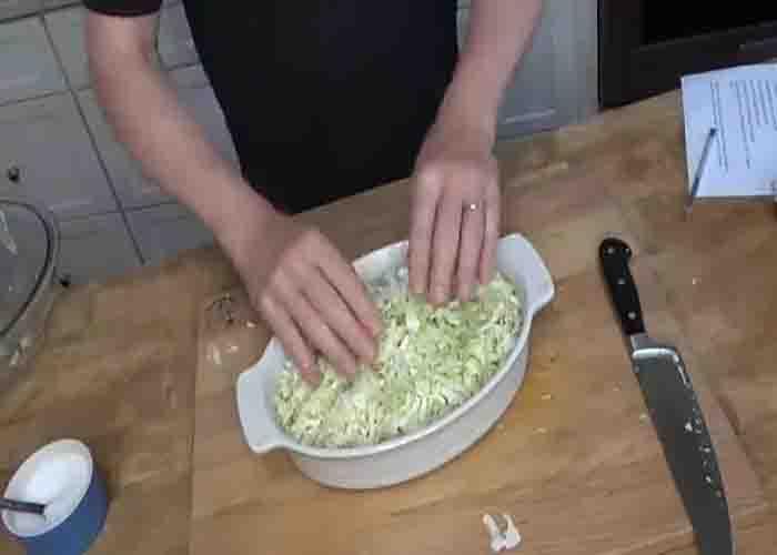 Seasoning the cabbage for the cabbage casserole recipe