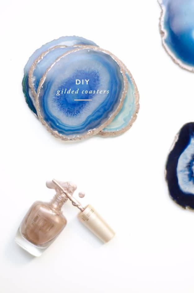 DIY Nail Polish Crafts - DIY Gilded Agate Coasters - Easy and Cheap Craft Ideas for Girls, Teens, Tweens and Adults | Fun and Cool DIY Projects You Can Make With Fingernail Polish