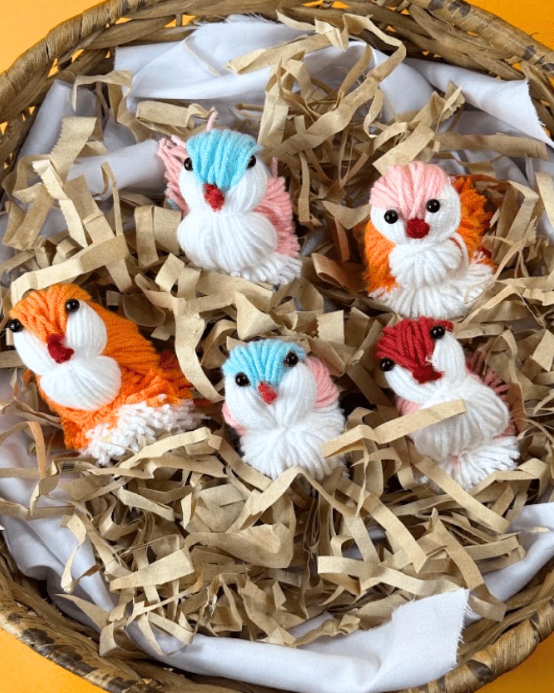 Yarn Birds — easter yarn birds on a nest